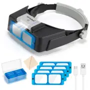 Headband Magnifier with LED Light, Rechargeable Head Mount Magnifier 1.5X to ...