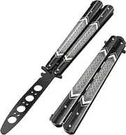 GOOD WORKER Butterfly Trainer - Practice Sword NOT Real - Balisong NOT Sharp Blade - Cool Design - Black Dull Trick Butterfly - Butter Fly Training - Gifts for Men Boys Girls K14B