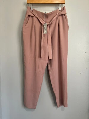 River Island Pink High Waist Slim Cut Paperbag Trousers Size 14