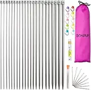 Knitting Needle Set, BCMRUN 22PCS 2mm(B)-8mm(L) Straight Single Pointed Stainless Steel Sweater Needles Set(11Pair-11 Size,9.8 inch) with Locking Stitch Makers Large-Eye Blunt Needles Measure Tape