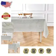 Sage & White Stripe Linen Tablecloth, Handcrafted 120 x 60 Inch for Any Occasion