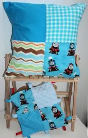 Child Cushion Cover & Sensory Patch Taggie gift set - Thomas the Tank Engine