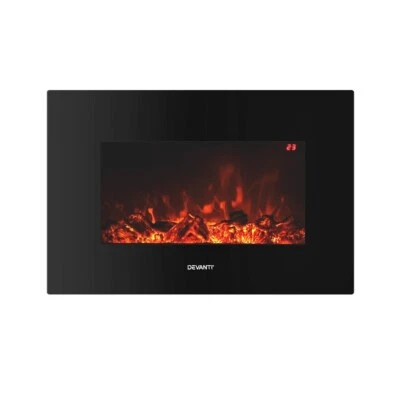 Devanti Electric Fireplace Fire Heater 2000W Black 66cms Wide Wall Mounted