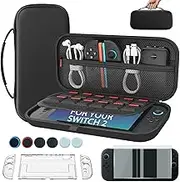 Holldimde Carrying Case for Nintendo Switch 2 2025, Nintendo Switch 2 Protective Hard case, Nintendo Travel Carrying Case Carries 12 Games Cards - for Switch 2 Pouch for Console & Accessories, Black