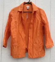 NWT Chico's Crinkled Shine Cassandra Solid Citrus Open Jacket Size 1 $119 MSRP
