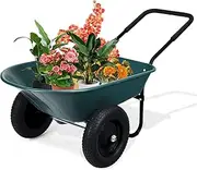 Costway Garden Cart, 2-tire Wheelbarrow, Gardening Trolley, Outdoor Dump Cart w/Solid Steel Frame & Pneumatic Tires, 150 kg Weight Capacity, Black/Green (Green)