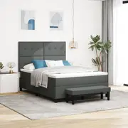 Box Spring Bed with Mattress & Bench Light Grey Queen Fabric, vidaXL Headboard Button Tufted Dark Grey 160 cm Fabric