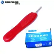 Scalpel Handle #12 with Red Color 10 Surgical Blade # 24 Dental Instruments