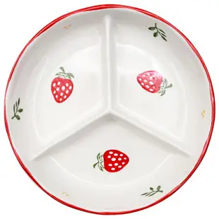 分隔餐盤手繪草莓家用陶瓷釉下彩餐具減肥餐定量盤沙拉分格點心盤