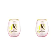 2x 18th Fluted Pink Stemless Drinking Glassware/Home Decoration 600ml/13cm