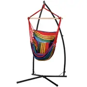 Outdoor Hammock Chair with Steel Stand Hanging Hammock Pillow Rainbow