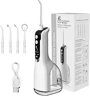 BHCASE Portable Water Flosser Oral Irrigator USB Rechargeable Electric Water Flossing Device with 5 Cleaning Modes 4 Different Nozzles 330ML Water Tank for Teeth Cleaning IPX7 Waterproof