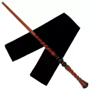 15" Hand Turned Carved Amethyst Spiral Teak Wood Magic Wand Witch Wizard w/ Bag