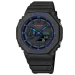 【CASIO 卡西歐】G-SHOCK 八角型 霓虹元素 雙顯 防水200米 橡膠手錶 黑色 45MM(GA-2100VB-1A)