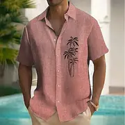 Men's Coconut Tree Tropical Plants Linen Shirt Summer Hawaiian Shirt Button Up Shirt Short Sleeve Hawaiian Resort Vacation Holiday Beach Wear Summer Spring Tur