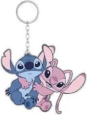 [CERDÁ LIFE'S LITTLE MOMENTS] Cerdà Disney Lilo & Stitch Keyring - Stitch and Angel Motif - Blue and Pink