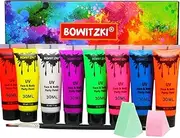 Bowitzki UV Neon Face and Body Paint 8 x 30ml Largest Kit Black Light Glow in the Dark Makeup Set Fluorescent Face Painting for Adults Music Festivals Party Halloween Christmas