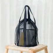 GGP Navy Blue Lightweight Mesh Drawstring Beach Bag Portable Travel Organizer For Toiletries And Essentials
