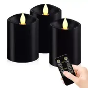 Black Pillar Flameless Candles - 3D Flickering, Remote Timer, Battery Operate...