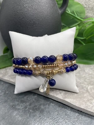 3 PC Handmade Bohemian Beaded Stackable 7" Plus Stretch Bracelet Set New B1037