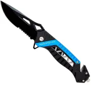 Smith & Wesson Rescue Flipper 3.4" Black Combo Blade Blue/Black Handle SW608BLS