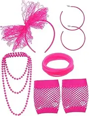 [TINEASUR] 1 Set Retro Themed Headband with Creative Necklace and Bracelet Party Photo Props Includes Earring and Glove for Festive Dress Up Costume