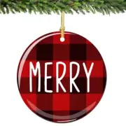 Merry Christmas Ornament Red Plaid Porcelain Ornament Home D�cor Christmas Deco