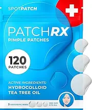 PatchRx Pimple Patches for Face (120 Patches), Hydrocolloid Acne Patches with Tea Tree Oil, Pimple Patch Pimple Stickers - Hydrocolloid Patch Acne Dots - Acne Pimple Patches For Face - Zit Patches