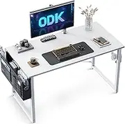 ODK 40inch Computer Desk with Storage Bag&Metal Legs,Home Office Desk with Headphone Hook, Modern Computer Tale, Writing Table, Simple Style PC Table for Work Study Writing,White,100 * 48 * 73.7cm
