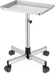 DEER BEAUTY Salon Tray on Wheels - Premium Aluminum Tattoo Tray Rolling Trolley - Adjustable Salon Service Rolling Tray Hairdresser Cart with Clinic Spa Rolling Tray Wheels (Pure Silver)