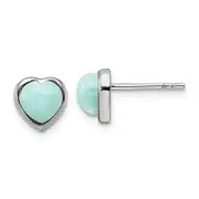 Sterling Silver Rhodium-Plated Polished Larimar Heart Post Earrings