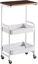 Kitchen Island Freestanding Slim Storage Cart 3-TierTabletop Wooden Trolley Storage Cart with Wheels for Laundry Room Narrow Place Kitchen Bedroom Tabletop Mobile Kitchen Storage Islands(White)