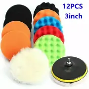 12PCS 3in Car Buffing Pads Polishing Sponge Buffer Set Waxing Foam Polisher Kit