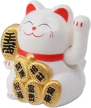 Solar Powered Cute Waving Lucky Cat 2 Inch for Home Car Decoration (White)