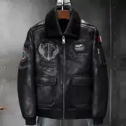 New Shearling Jacket Sheepskin Coat Mens Motorcycle Fur Parka B2 Aviator Jacket