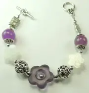 Amethyst Flower Bracelet MOP Flowers Agate & Fancy Beads Handmade Jewelry
