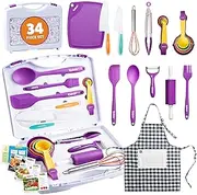 KIDSTIR Kids Cooking Sets Kids Baking Set 32 Piece Real Cooking Set for Kids with Organizer Carrying Case, Kids Cooking Utensils for Girls and Boys Kid Cooking Gift Set and Baking Set for Kids