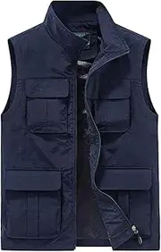 [AKTQL88] Men's Vest with Multi-Pocket Waistcoat Outdoor Casual Fishing Gilet Mesh Breathable Hiking Sleeveless Jacket