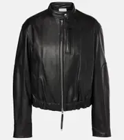 [Vince] Vince Cropped leather bomber jacket AU 12 black