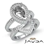 Diamond Pear Wedding Band Semi Mount Ring 14k Gold White Bridal Setting 1.55Ct