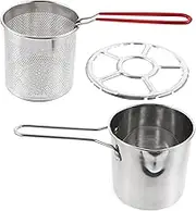 PAMINGONO 1Set Stainless Steel Fryer Kit with Fry Basket Deep Frying Pot for Home Kitchen Outdoor Use Ergonomic Non Slip Handle Excellent Thermal Conductivity