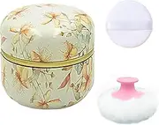 Qopoto Body Powder Puff and Container for Dusting Powder, Women Powder Puff and Powder Case for Bath and Travel (Yellow Flower)