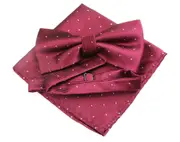 Mens Maroon With Silver Stars Matching Bow Tie & Pocket Square Set