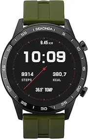 Sekonda Mens 45mm Smart Watch with Heart Rate and Sleep Monitor, Daily Activity, Sports, Music, Weather & Message Functions, with Rubber Strap., Khaki, One Size, Strap