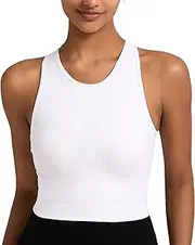 [RUNNING GIRL] Sports Bras for Women High Impact Seamless Ribbed Longline High Neck Workout Crop Tank Tops