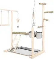 EXAOMBLE Sturdy Parrot Play Stand with Natural Wood Perch and Ladder Platform for Bird Training and Fun for Conures and Cockatiels