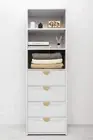 NNEDSZ GENEVA 3 SHELF 4 DRAWER BUILT IN WARDROBE - WHITE - HAMPTON - HALF MOON B