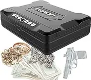 Fingerprint Gun Safe Gun Box, Portable Handgun Safes, Steel Security Safe Box with 2 Spare Key, 4 Ways to Open, for Jewelry, Cash, Documents, Handguns and Other Valuables