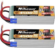 Nihewo 6S Lipo Battery,22.2V 4500mAh Lipo Battery 80C with EC5 Plug for X Class Drone Racing 70MM 80MM 90MM EDF RC Quadcopter Airplane Helicopter Car Truck Boat Hobby (2 Packs)