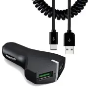For Samsung Galaxy A05/A04e/A03s - 36W Fast Car Charger 2-Port USB Coiled Cable